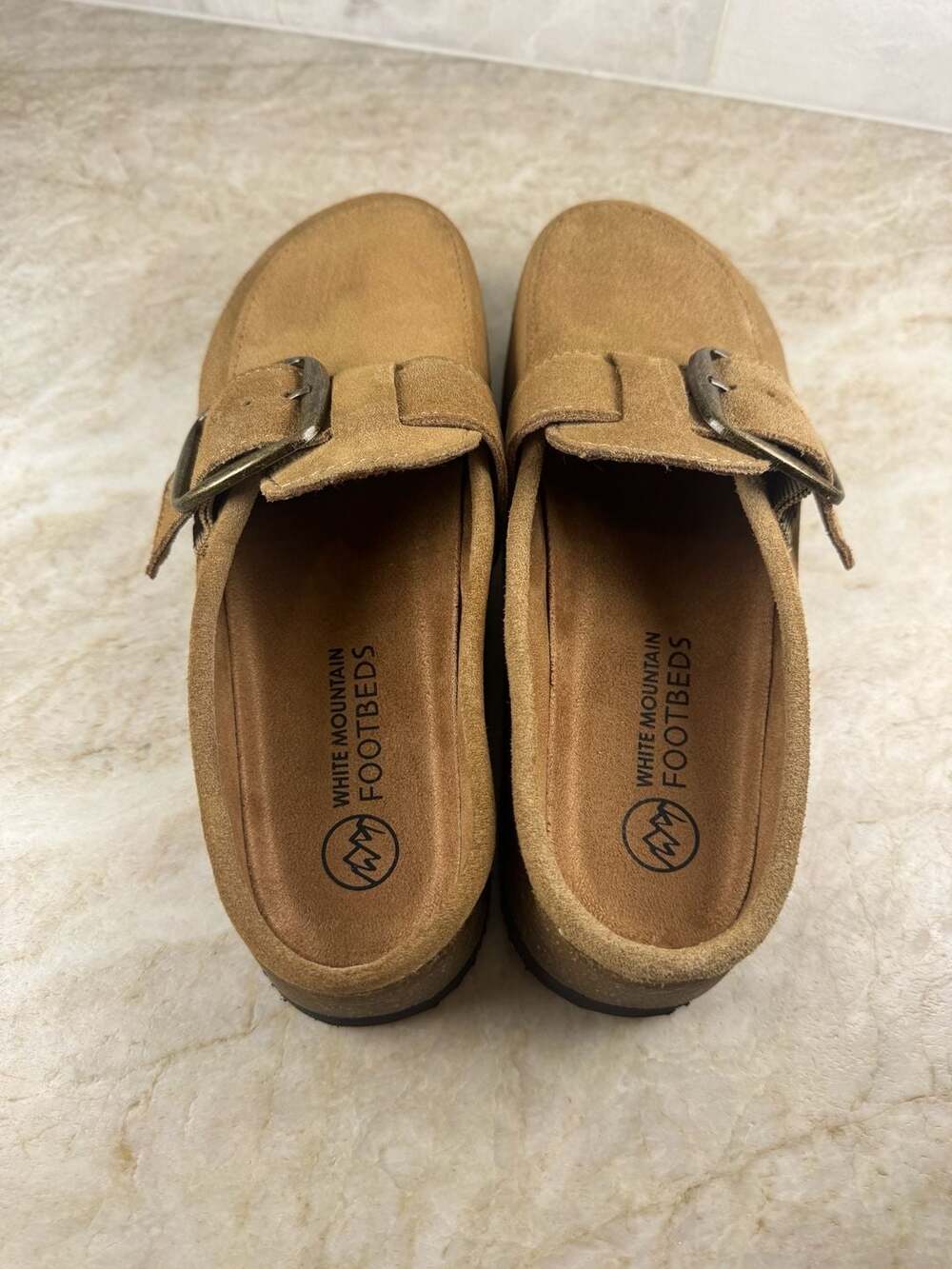 NWOT White Mountain Bueno Suede Buckle Clogs Tan Slip On Mules Womens Size 7M - Picture 5 of 11